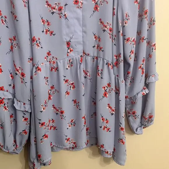 Counterparts Lilac Floral Blouse XL Ruffle Sleeve Peplum Top - Picture 5 of 8